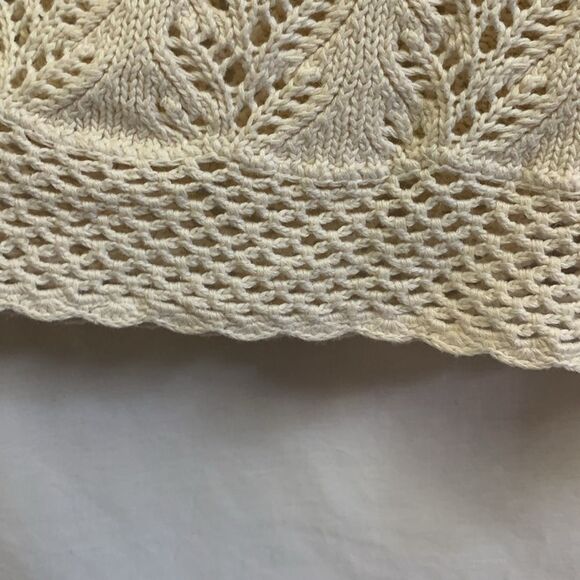 Vintage 80s Gina Peters Ivory Open Leaf Crochet Short Sleeve Tunic Sweater Sz L - Picture 12 of 12